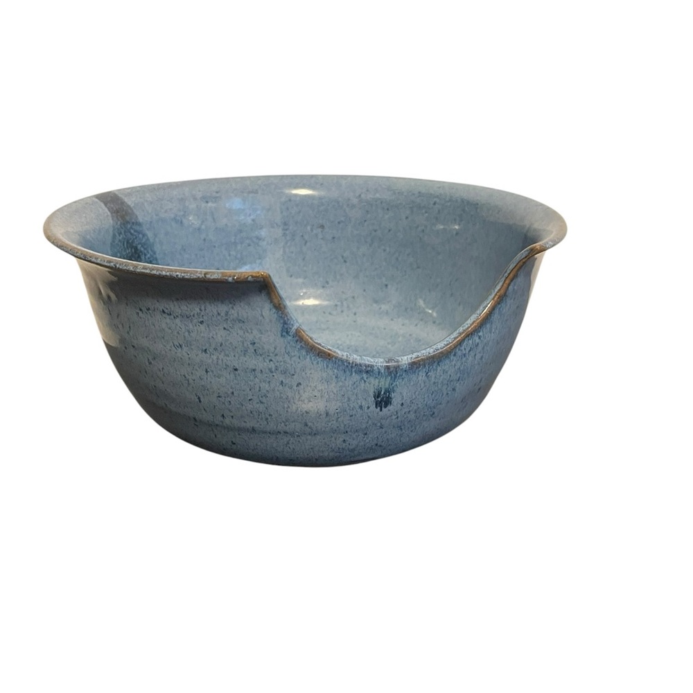 Sturgeon River Pottery Blue Speckled Ceramic Yarn Bowl Handcrafted Michigan